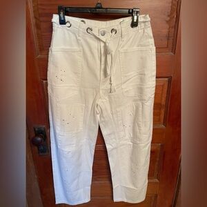 White Barell Jeans with Drawstring Waist